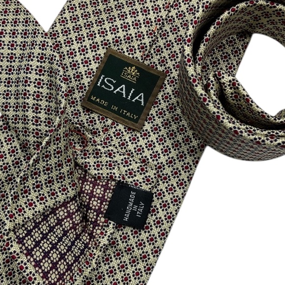 ISAIA UNTIPPED RARE Beige Floral Silk LUXURY Tie HANDMADE ITALY - Picture 3 of 6